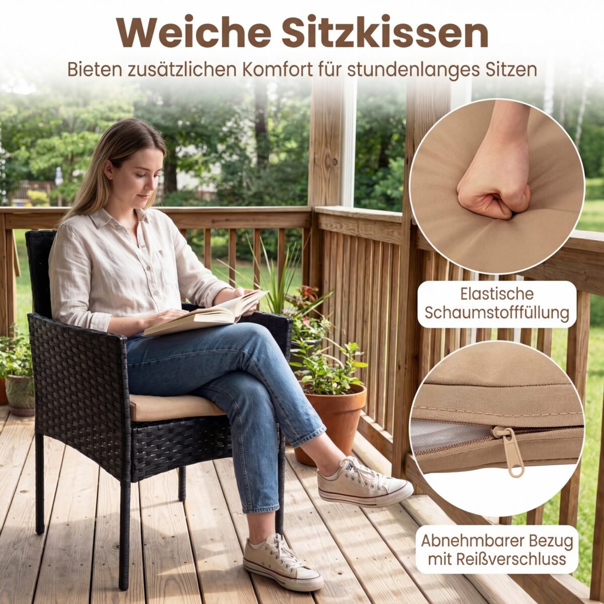 3 dalių PE rotango lauko baldų komplektas su 2 kėdėmis ir stalu (Geltona) – Paveikslėlis 3