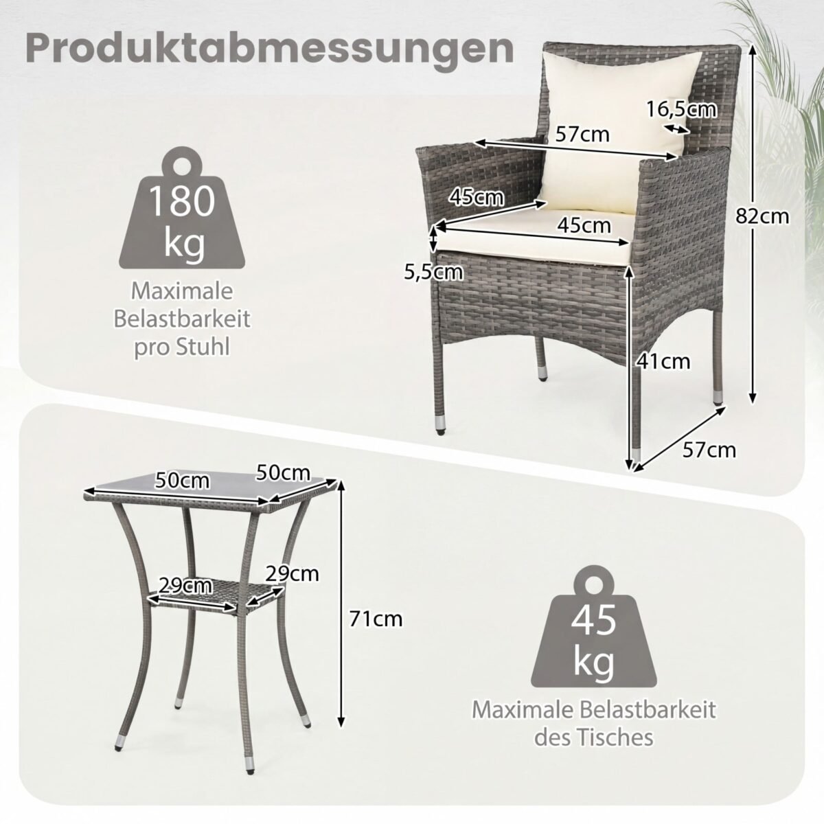 3 dalių bistro baldų komplektas: 2 ratano kėdės ir stalas su grūdinto stiklo paviršiumi (Smėlio) – Paveikslėlis 5