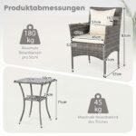 3 dalių bistro baldų komplektas: 2 ratano kėdės ir stalas su grūdinto stiklo paviršiumi (Smėlio) – Paveikslėlis 5