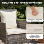 3 dalių bistro baldų komplektas: 2 ratano kėdės ir stalas su grūdinto stiklo paviršiumi (Smėlio) – Paveikslėlis 3