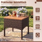 3 dalių lauko baldų komplektas: PE ratano krėslai su akacijos medienos elementais ir staliukas (Smėlio spalvos) – Paveikslėlis 5