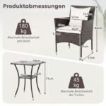 3 dalių lauko baldų komplektas su dviem pintais krėslais ir stalu su stikliniu stalviršiu (Pilka) – Paveikslėlis 2