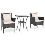 3 dalių lauko baldų komplektas su dviem pintais krėslais ir stalu su stikliniu stalviršiu (Pilka)