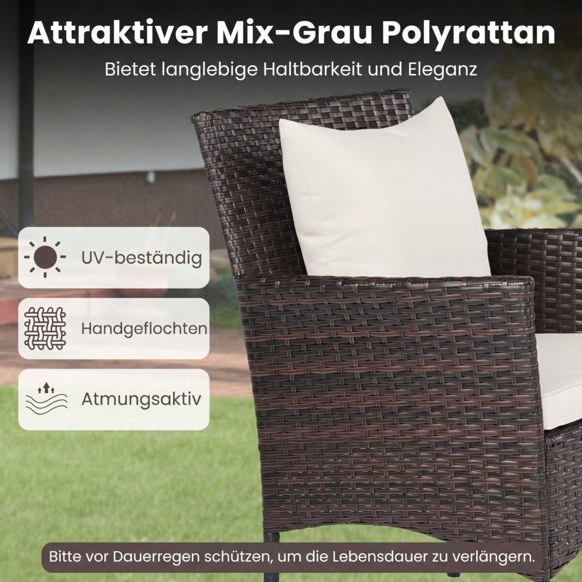 3 dalių lauko baldų komplektas su dviem pintais krėslais ir stalu su stikliniu stalviršiu (Pilka) – Paveikslėlis 3