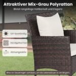 3 dalių lauko baldų komplektas su dviem pintais krėslais ir stalu su stikliniu stalviršiu (Pilka) – Paveikslėlis 3