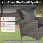 3 dalių lauko baldų komplektas su rotango kėdėmis ir grūdinto stiklo stalu (Pilka) – Paveikslėlis 3