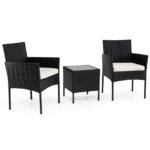 3 dalių ratano baldų komplektas su 2 kėdėmis ir stalu (Smėlio)