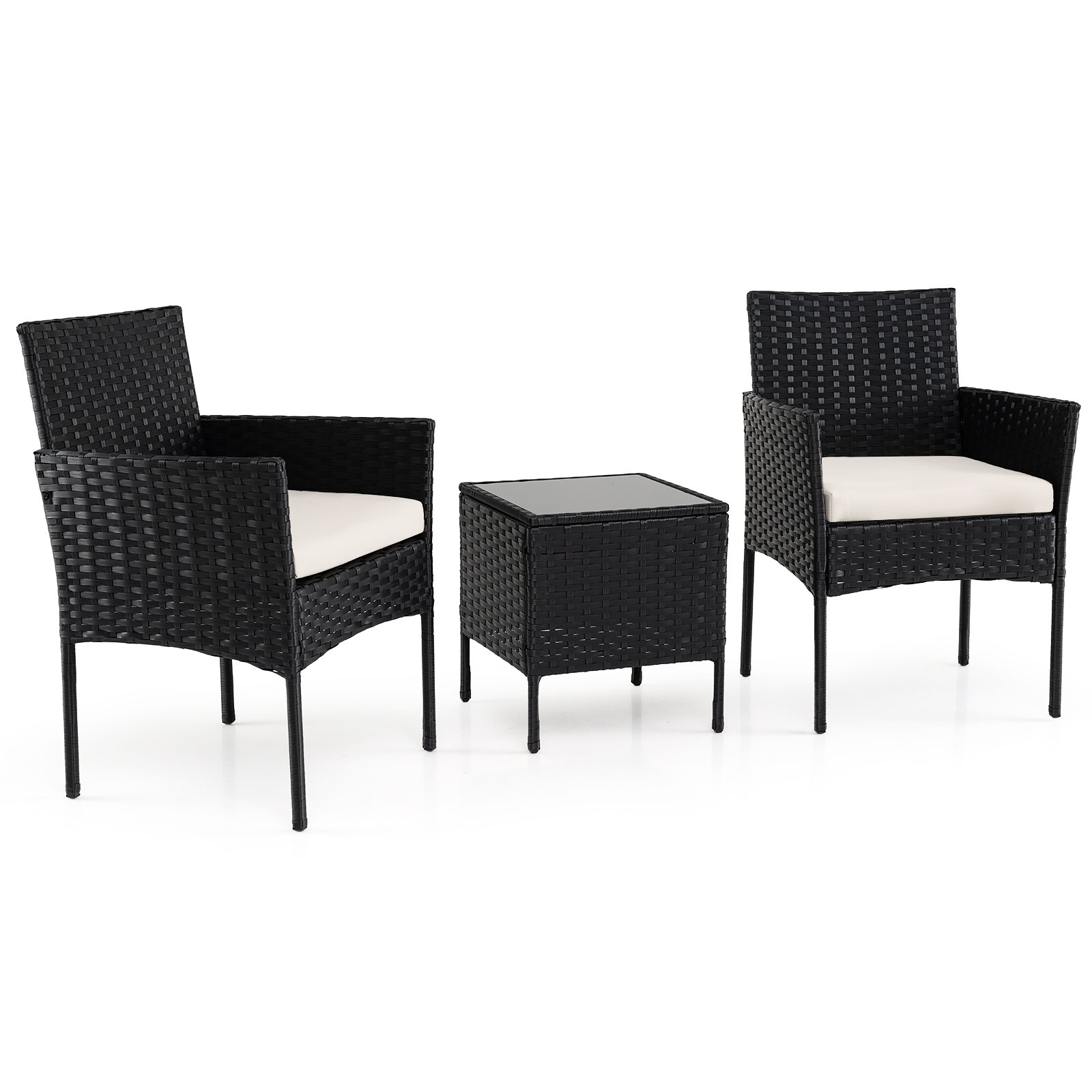 3 dalių ratano baldų komplektas su 2 kėdėmis ir stalu (Smėlio)