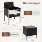 3 dalių ratano baldų komplektas su 2 kėdėmis ir stalu (Smėlio) – Paveikslėlis 2