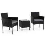 3 dalių ratano lauko baldų komplektas su 2 kėdėmis ir stalu (Pilka)