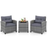 3 dalių ratano lauko baldų komplektas su 2 kėdėmis ir stalu (Pilka)