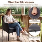 3 dalių ratano lauko baldų komplektas su 2 kėdėmis ir stalu (Pilka) – Paveikslėlis 3