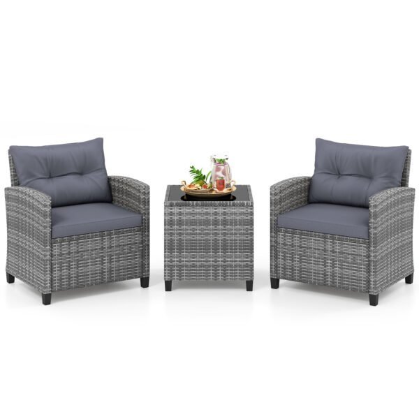 3 dalių ratano lauko baldų komplektas su 2 kėdėmis ir stalu (Pilka)