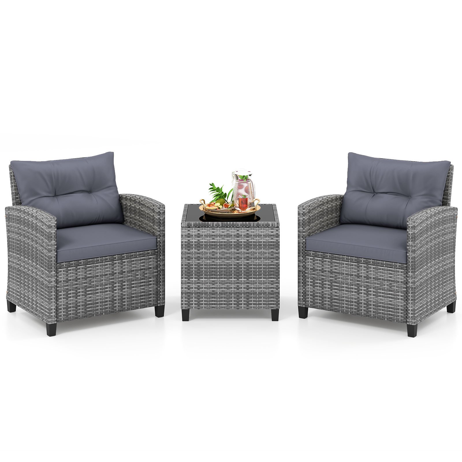 3 dalių ratano lauko baldų komplektas su 2 kėdėmis ir stalu (Pilka)