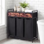 3 dalių skalbinių krepšių stovas su išimamais krepšiais ir lentyna (Ruda + Juoda) – Paveikslėlis 2