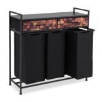 3 dalių skalbinių krepšių stovas su išimamais krepšiais ir lentyna (Ruda + Juoda)