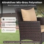 3 dalių sodo baldų komplektas su 2 ratano kėdėmis ir stiklo staliuku (Ruda) – Paveikslėlis 3