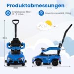 Vaikiškas paspiriamas automobilis su stūmimo rankena ir apsauginiu lankeliu 3-in-1 (Mėlyna) – Paveikslėlis 2