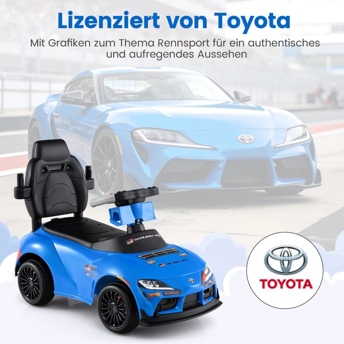 Vaikiškas paspiriamas automobilis su stūmimo rankena ir apsauginiu lankeliu 3-in-1 (Mėlyna) – Paveikslėlis 4