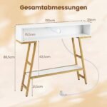 3 pakopų konsolinis staliukas su LED apšvietimu ir įkrovimo stotele (Balta) – Paveikslėlis 2