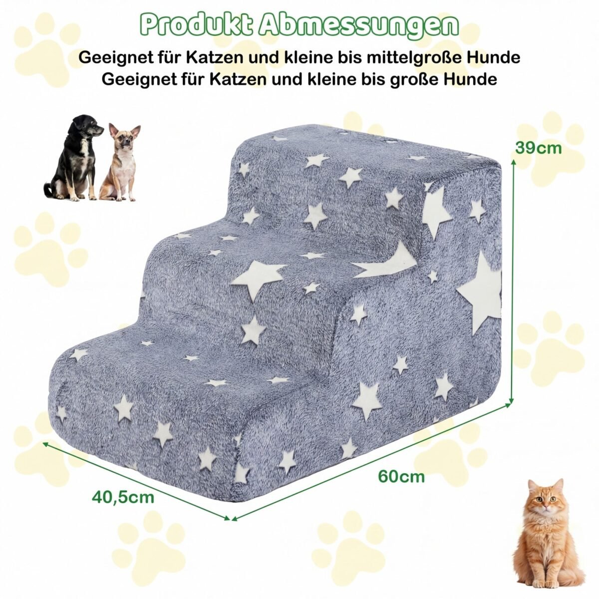 3 pakopų putų laiptai šunims su šviečiančiu paviršiumi (Pilka) – Paveikslėlis 2