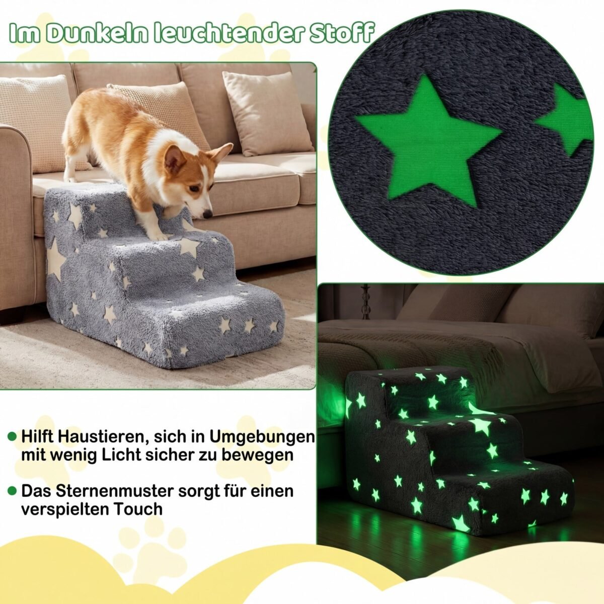 3 pakopų putų laiptai šunims su šviečiančiu paviršiumi (Pilka) – Paveikslėlis 3