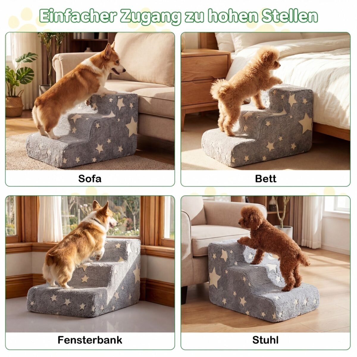 3 pakopų putų laiptai šunims su šviečiančiu paviršiumi (Pilka) – Paveikslėlis 5