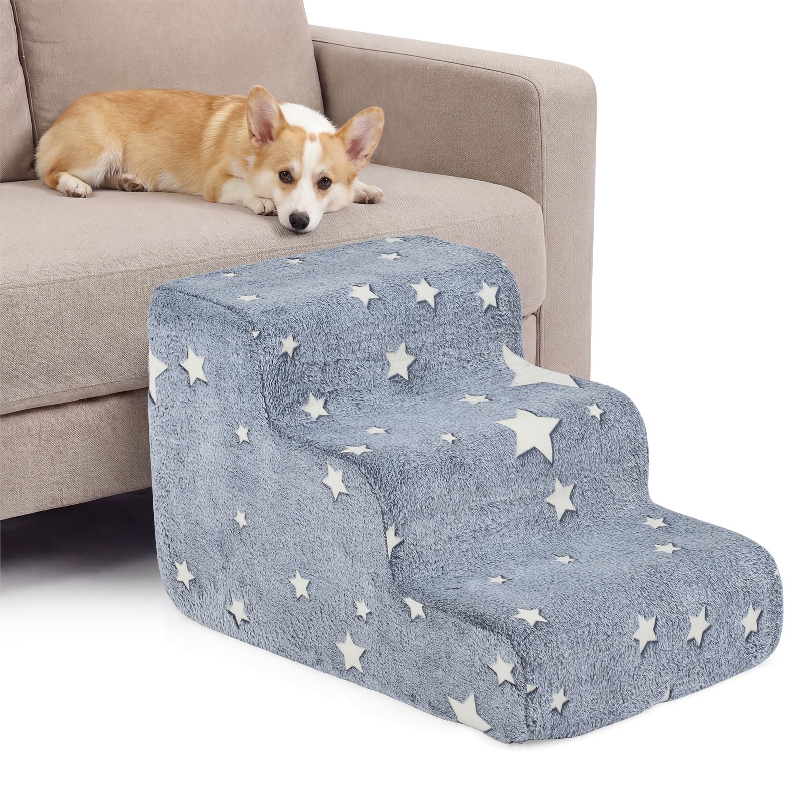 3 pakopų putų laiptai šunims su šviečiančiu paviršiumi (Pilka)