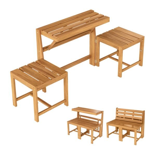3 viename Konvertuojamas Sodo Baldų Komplektas iš Akacijos Medienos (Natūrali)