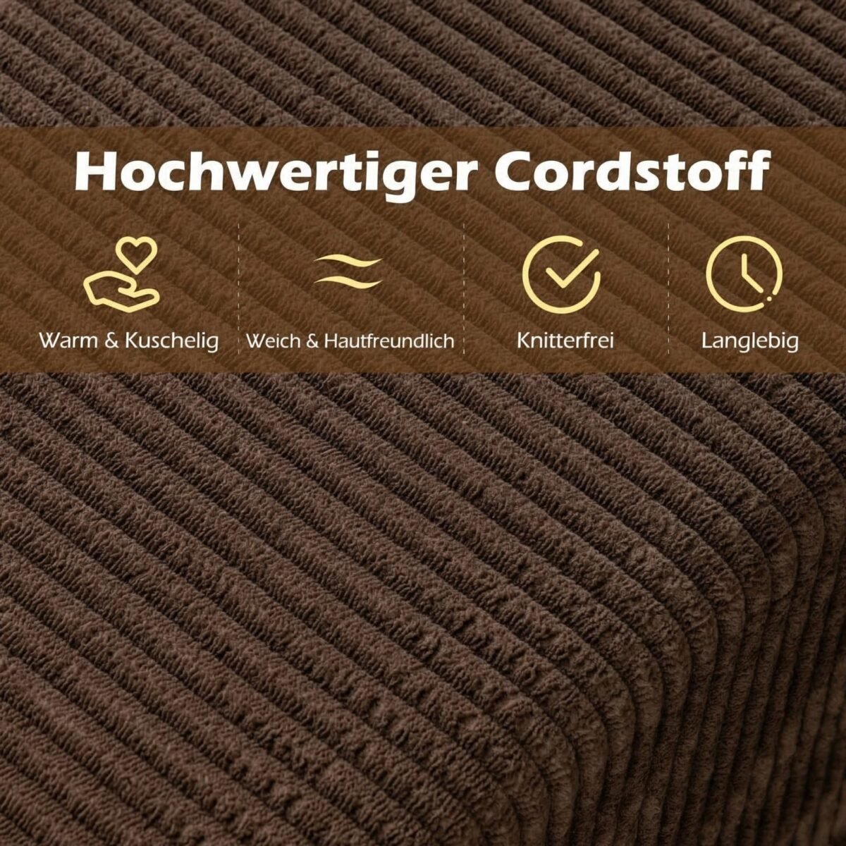 3-vietė kordinė sofa su aukšta atrama nugarai (Ruda)