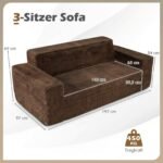 3-vietė kordinė sofa su aukšta atrama nugarai (Ruda) – Paveikslėlis 2