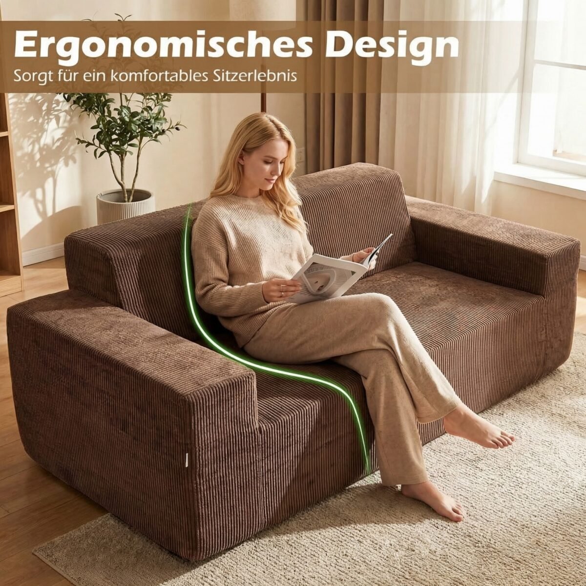 3-vietė kordinė sofa su aukšta atrama nugarai (Ruda) – Paveikslėlis 4