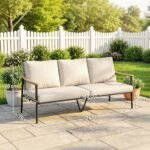 3 vietų pinta lauko sofa su medžio imitacijos porankiais ir nuimamomis pagalvėlėmis – Paveikslėlis 3