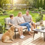 3 vietų pinta lauko sofa su medžio imitacijos porankiais ir nuimamomis pagalvėlėmis – Paveikslėlis 4
