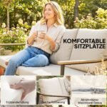 3 vietų pinta lauko sofa su medžio imitacijos porankiais ir nuimamomis pagalvėlėmis – Paveikslėlis 6
