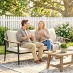 3 vietų pinta lauko sofa su medžio imitacijos porankiais ir nuimamomis pagalvėlėmis – Paveikslėlis 8