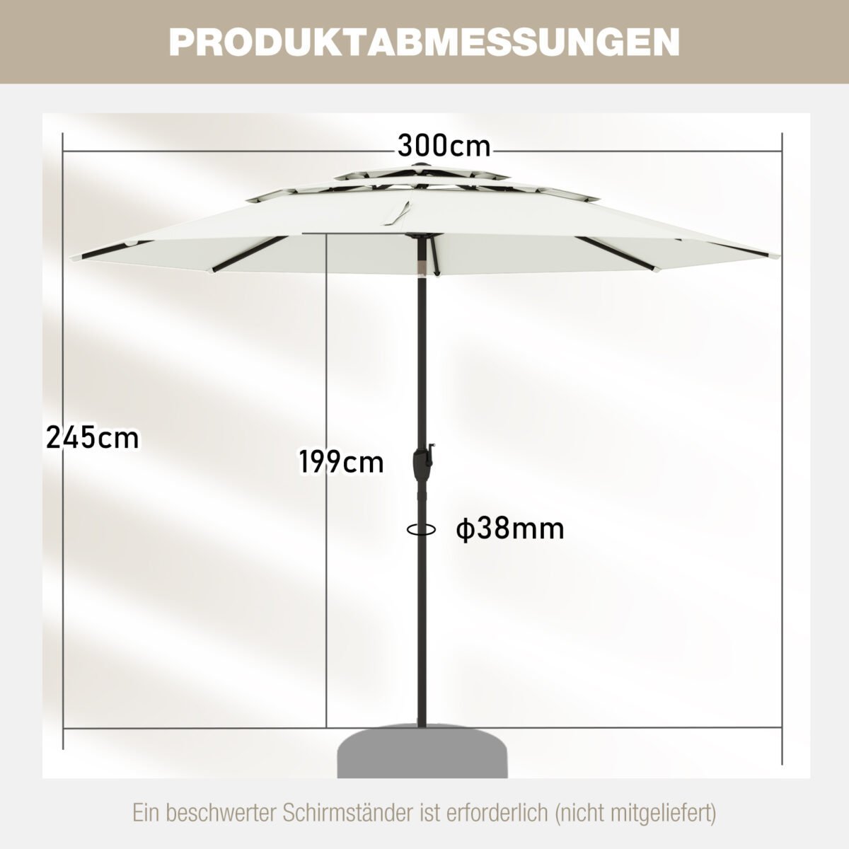 Sodo skėtis su pasvirimo funkcija 300 cm (Balta) – Paveikslėlis 2
