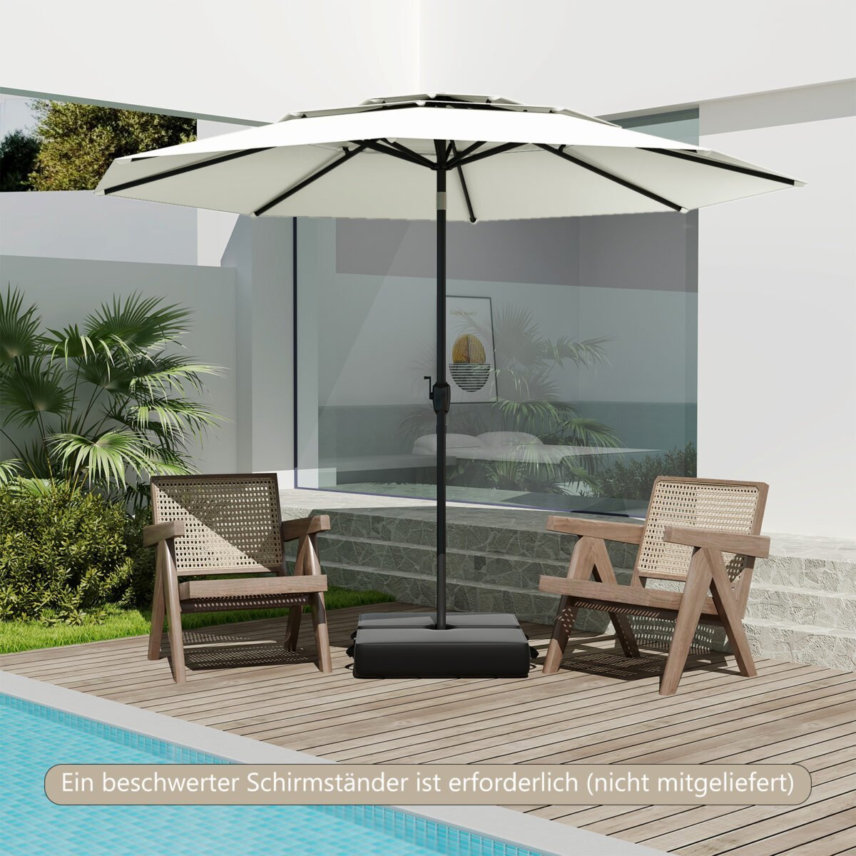 Sodo skėtis su pasvirimo funkcija 300 cm (Balta) – Paveikslėlis 3