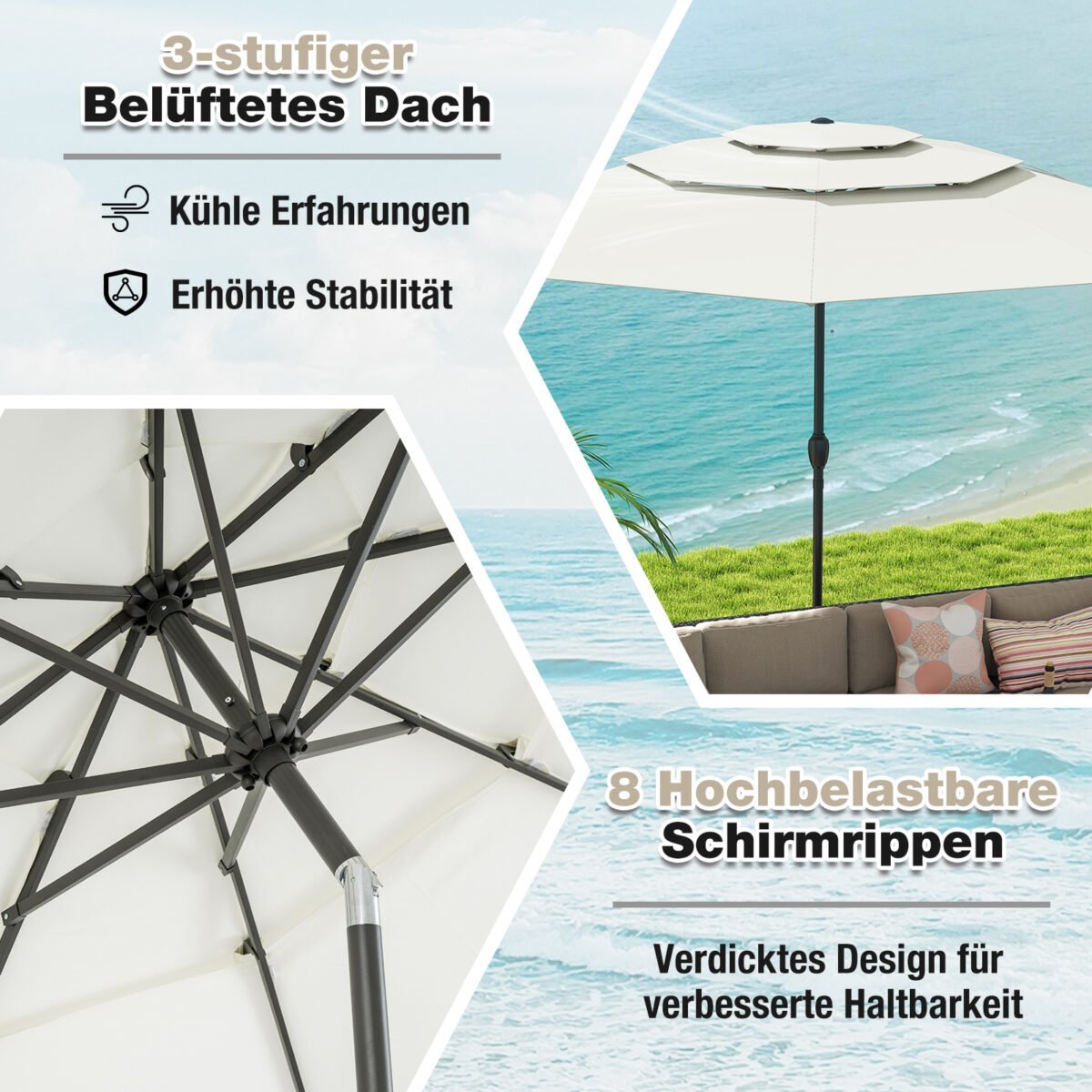 Sodo skėtis su pasvirimo funkcija 300 cm (Balta) – Paveikslėlis 4