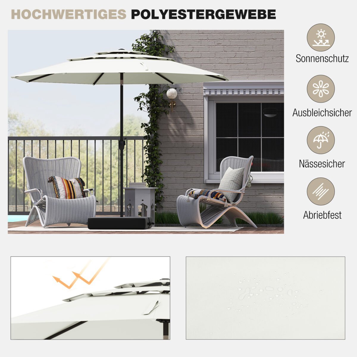 Sodo skėtis su pasvirimo funkcija 300 cm (Balta) – Paveikslėlis 5