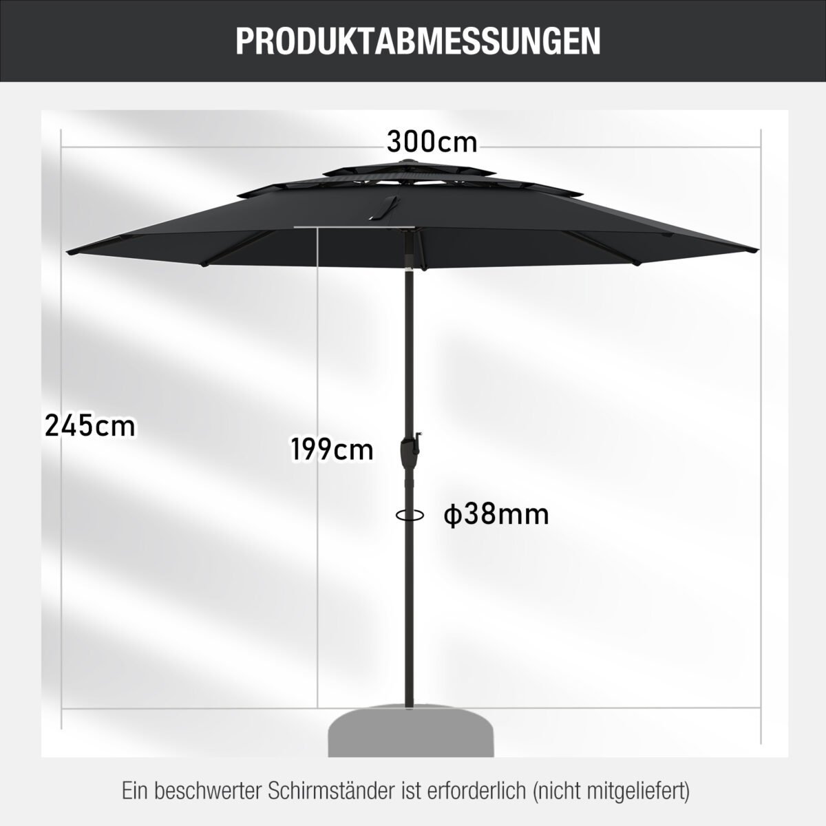 Terasos skėtis su pakreipimo mechanizmu (Juoda) – Paveikslėlis 5