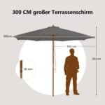 300 cm medinis reguliuojamo aukščio skėtis nuo saulės (Pilka)