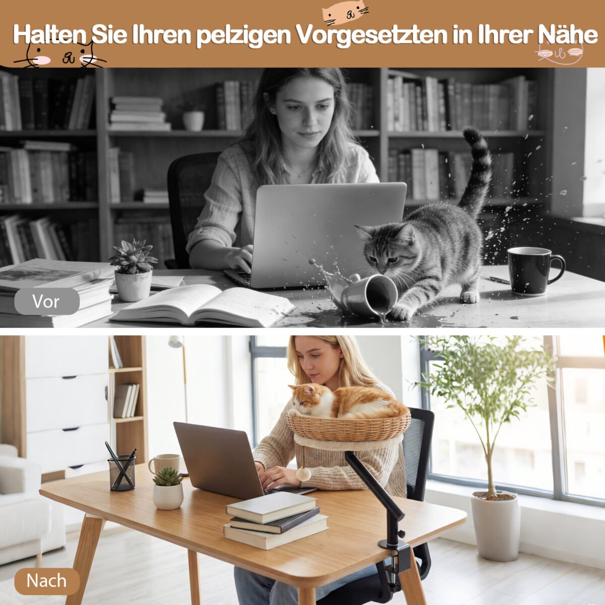 Pasukama kačių lova su nuimama pagalvėle tvirtinama prie stalo 360° (Natūrali ir Balta) – Paveikslėlis 3