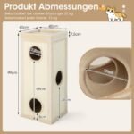 4 aukštų kačių draskyklė-namelis su 3 guoliais ir pliušiniais pagalvėliais (Natūrali) – Paveikslėlis 2