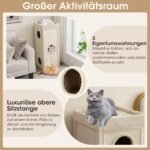 4 aukštų kačių draskyklė-namelis su 3 guoliais ir pliušiniais pagalvėliais (Natūrali) – Paveikslėlis 3