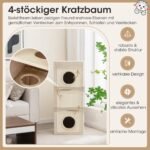 4 aukštų kačių draskyklė-namelis su 3 guoliais ir pliušiniais pagalvėliais (Natūrali) – Paveikslėlis 5