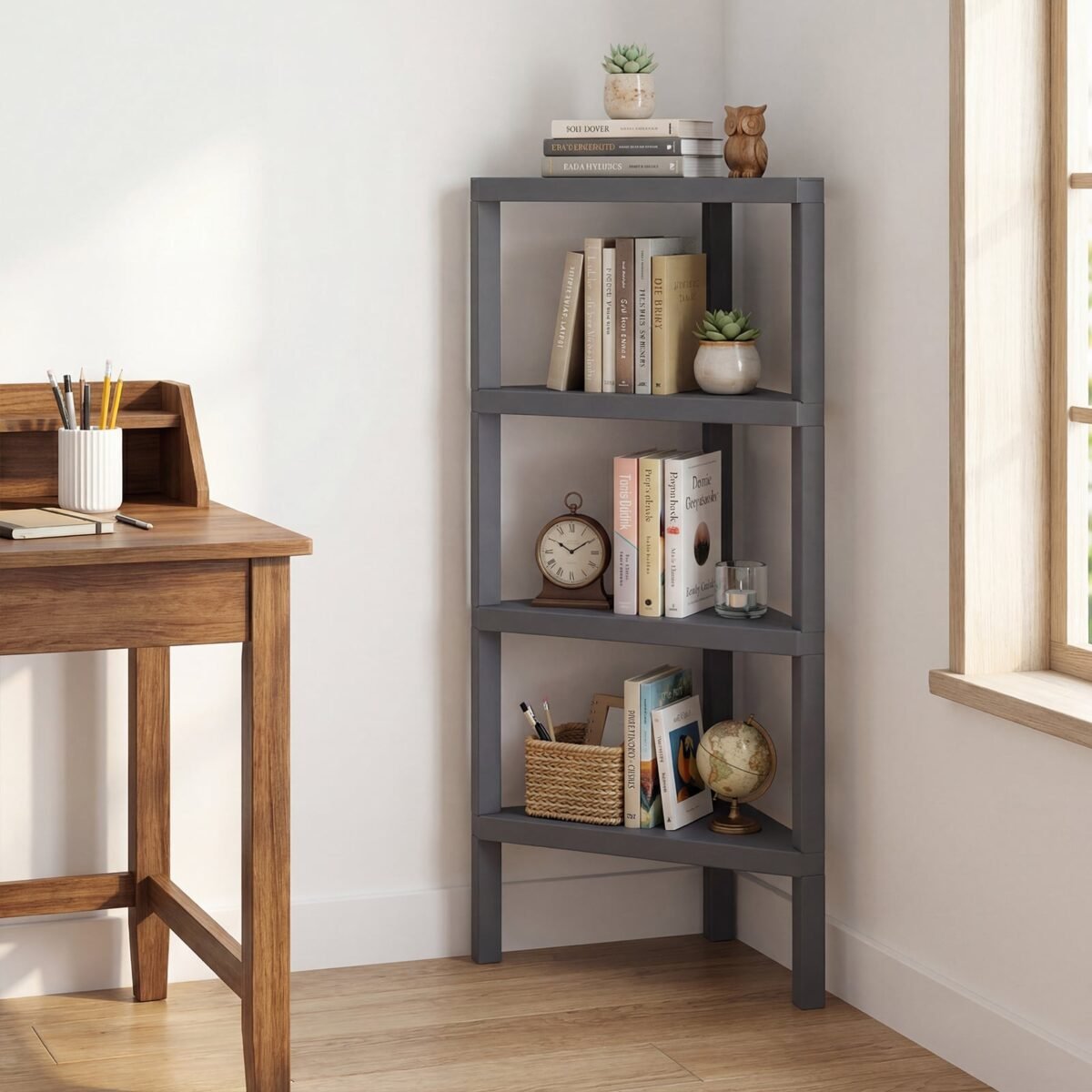 4 aukštų kampinė atvira lentyna (Pilka) – Paveikslėlis 4