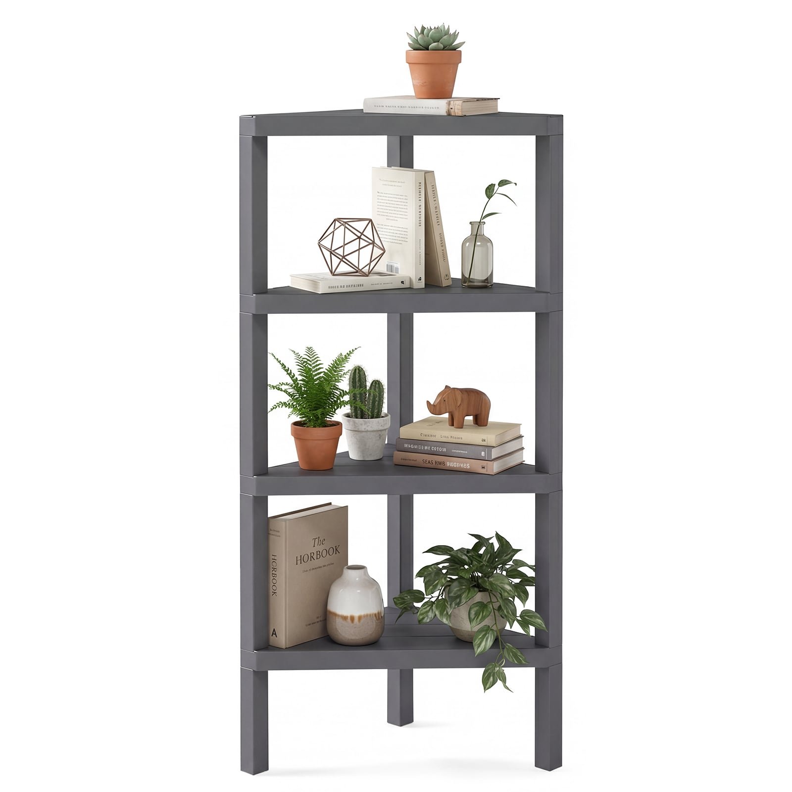 4 aukštų kampinė atvira lentyna (Pilka)