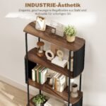 4 aukštų lentyna su lenktu industriniu rėmu ir medžio rašto lentynomis – Paveikslėlis 5