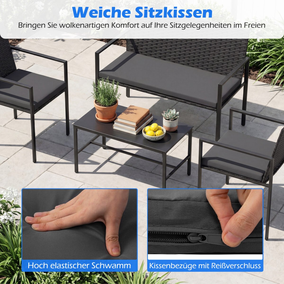 4 dalių PE ratano lauko baldų komplektas (Pilka) – Paveikslėlis 3